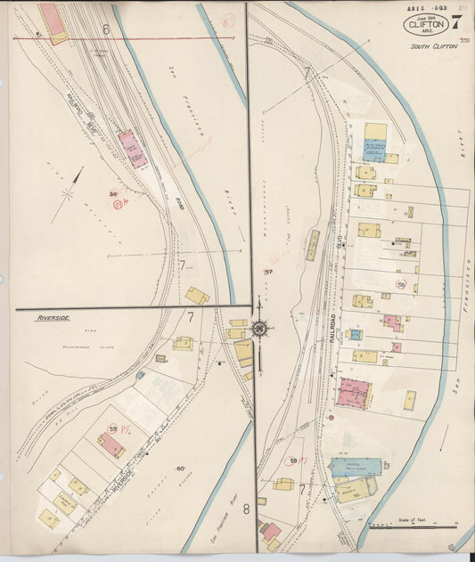Sanborn Fire Insurance Map from Clifton, Greenlee County, Arizona (1948), Sheet #0007 - Historic Sanborn Fire Insurance Map Print, vintage old map wall art, antique decor, genealogy gift, Arizona Arizona map