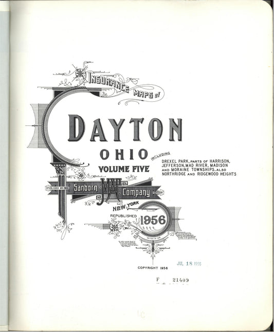 Sanborn Fire Insurance Map from Dayton, Montgomery County, Ohio (1956), Sheet #0001 - Complete Map Set gallery image, historic Sanborn map, vintage wall art, Ohio Ohio