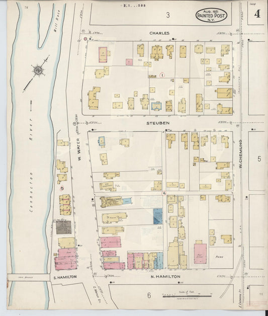 Sanborn Fire Insurance Map from Painted Post, Steuben County, New York (1943), Sheet #0004 - Historic Sanborn Fire Insurance Map Print, vintage old map wall art, antique decor, genealogy gift, New York New York map