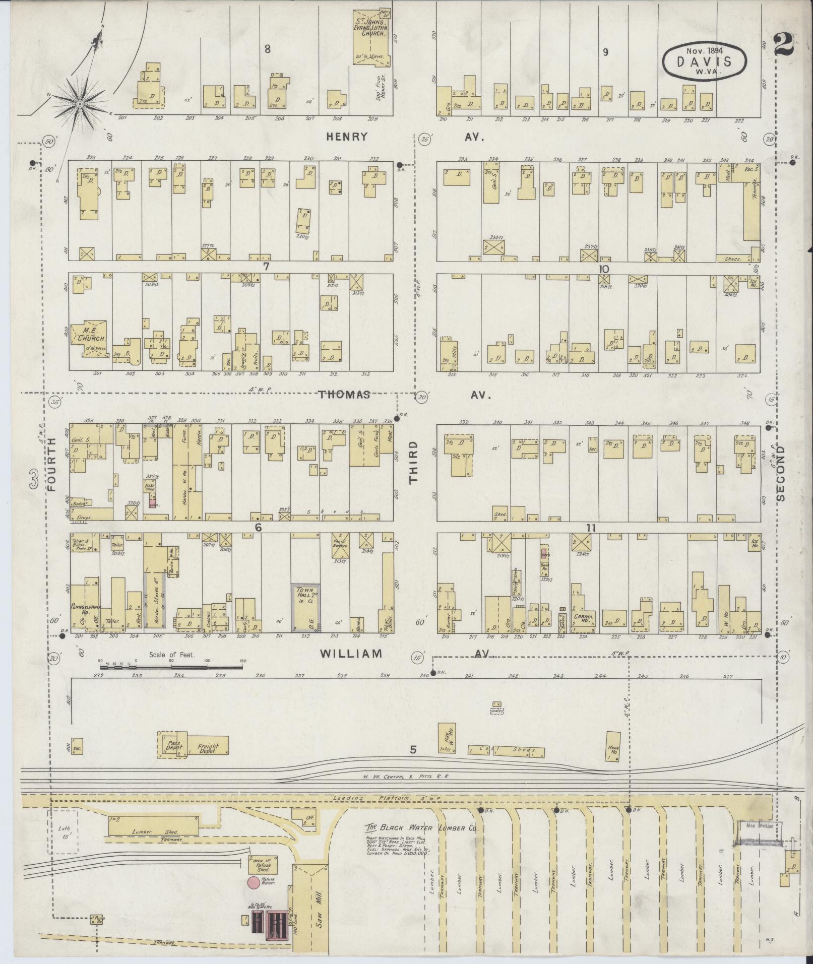 Sanborn Fire Insurance Map from Davis, Tucker County, West Virginia (1894), Sheet #0002 - Complete Map Set gallery image, historic Sanborn map, vintage wall art, West Virginia West Virginia