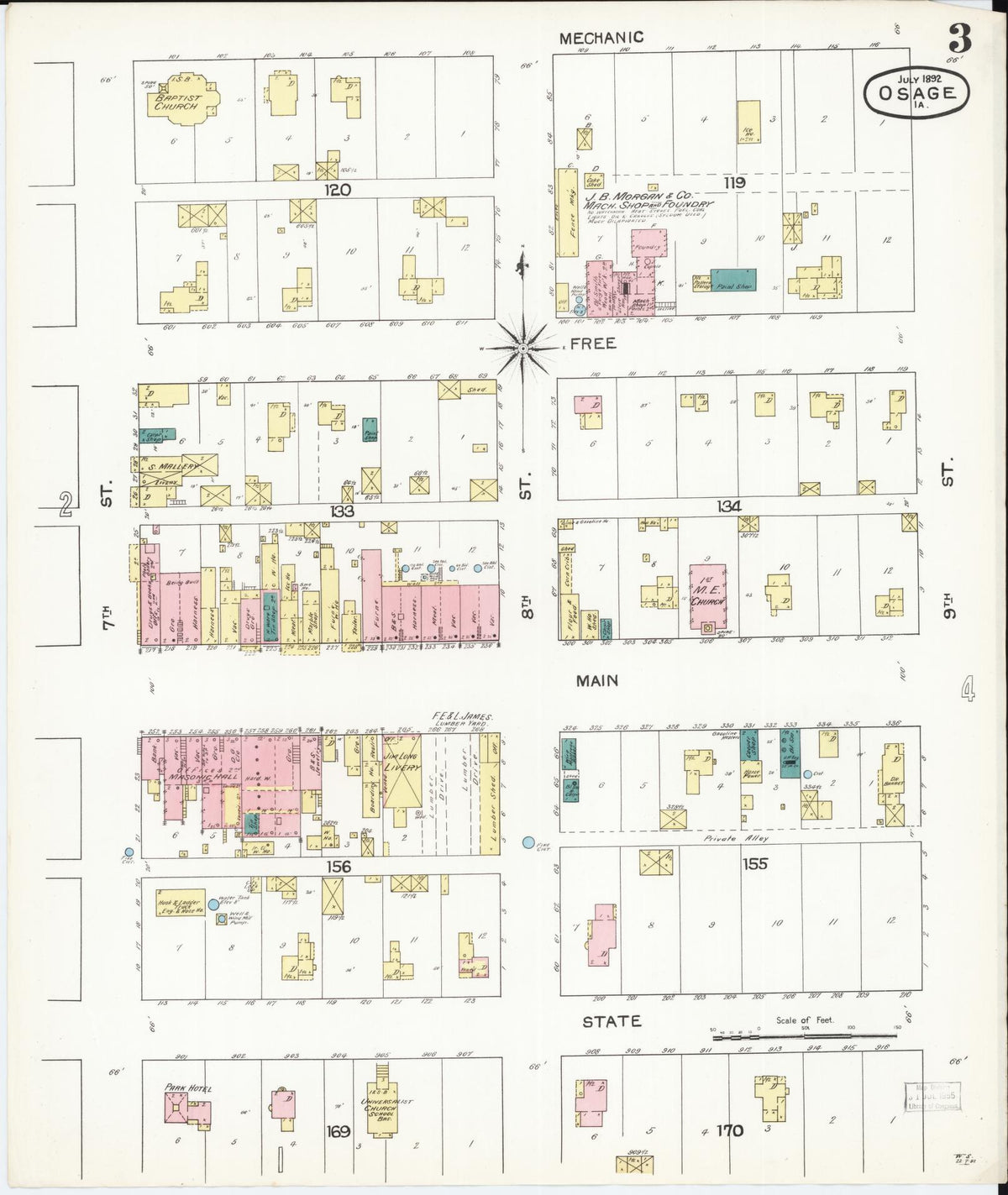 Sanborn Fire Insurance Map from Osage, Mitchell County, Iowa (1892), Sheet #0003 - Historic Sanborn Fire Insurance Map Print, vintage old map wall art