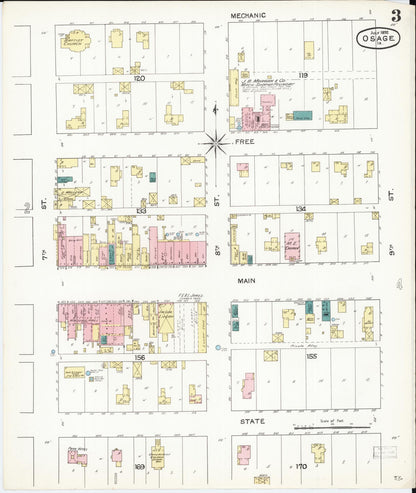 Sanborn Fire Insurance Map from Osage, Mitchell County, Iowa (1892), Sheet #0003 - Historic Sanborn Fire Insurance Map Print, vintage old map wall art