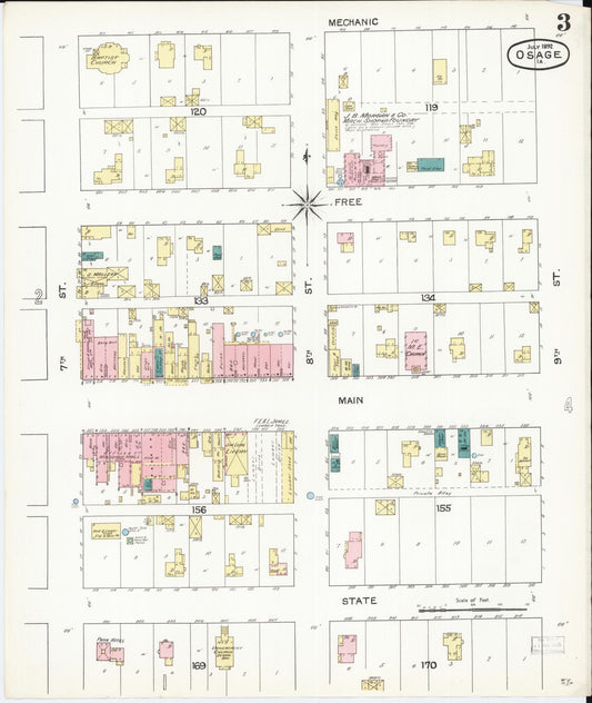 Sanborn Fire Insurance Map from Osage, Mitchell County, Iowa (1892), Sheet #0003 - Historic Sanborn Fire Insurance Map Print, vintage old map wall art