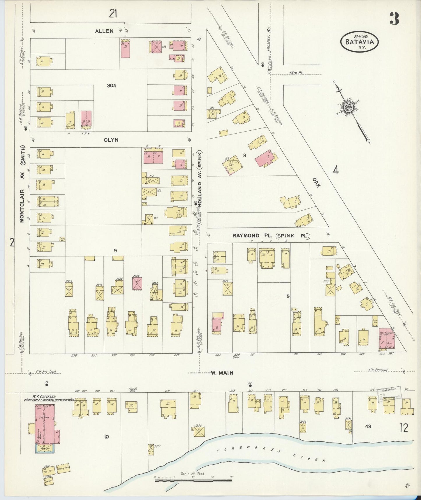 Sanborn Fire Insurance Map from Batavia, Genesee County, New York (1912), Sheet #0003 - Historic Sanborn Fire Insurance Map Print, vintage old map wall art, antique decor, genealogy gift, New York New York map