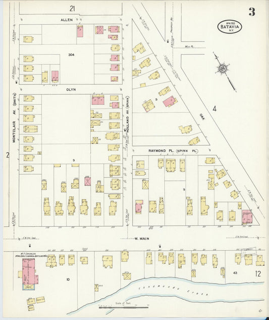 Sanborn Fire Insurance Map from Batavia, Genesee County, New York (1912), Sheet #0003 - Historic Sanborn Fire Insurance Map Print, vintage old map wall art, antique decor, genealogy gift, New York New York map