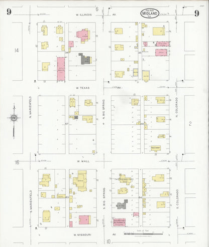 Sanborn Fire Insurance Map from Midland, Midland County, Texas (1929), Sheet #0009 - Historic Sanborn Fire Insurance Map Print, vintage old map wall art, antique decor, genealogy gift, Texas Texas map