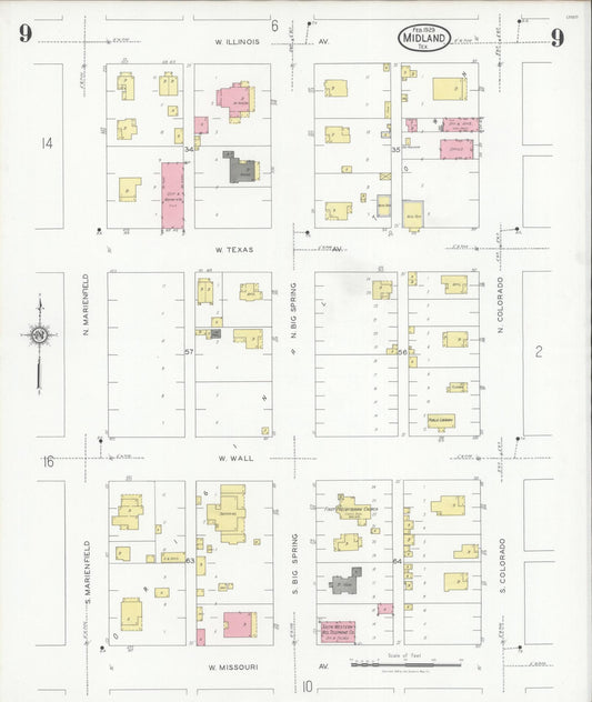 Sanborn Fire Insurance Map from Midland, Midland County, Texas (1929), Sheet #0009 - Historic Sanborn Fire Insurance Map Print, vintage old map wall art, antique decor, genealogy gift, Texas Texas map
