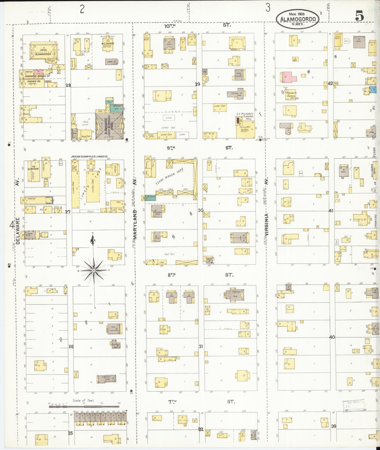 Sanborn Fire Insurance Map from Alamogordo, Otero County, New Mexico (1905), Sheet #0005 - Historic Sanborn Fire Insurance Map Print, vintage old map wall art, antique decor, genealogy gift, New Mexico New Mexico map