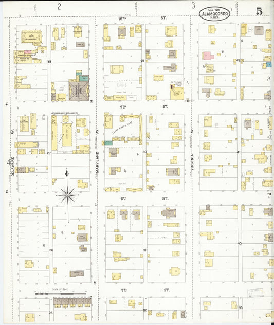 Sanborn Fire Insurance Map from Alamogordo, Otero County, New Mexico (1905), Sheet #0005 - Historic Sanborn Fire Insurance Map Print, vintage old map wall art, antique decor, genealogy gift, New Mexico New Mexico map
