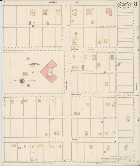 Sanborn Fire Insurance Map from Chandler, Maricopa County, Arizona (1915), Sheet #0003 - Historic Sanborn Fire Insurance Map Print, vintage old map wall art, antique decor, genealogy gift, Arizona Arizona map