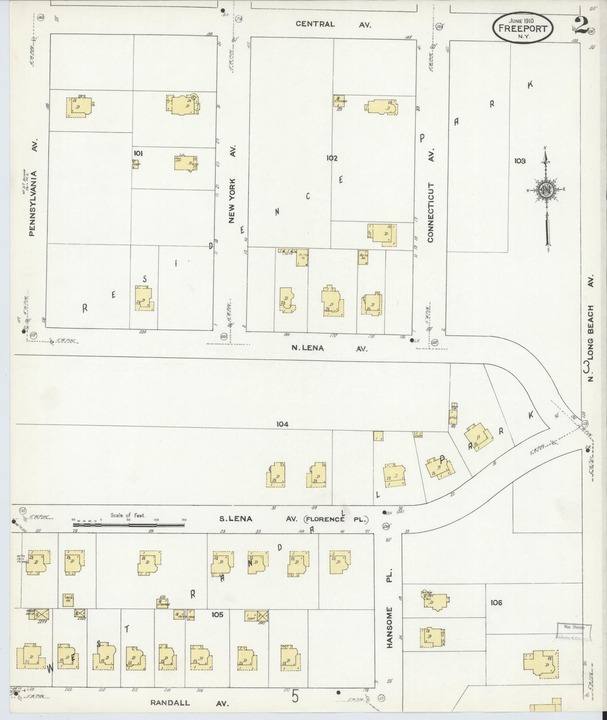 Sanborn Fire Insurance Map from Freeport, Nassau County, New York (1910), Sheet #0002 - Complete Map Set gallery image, historic Sanborn map, vintage wall art, New York New York