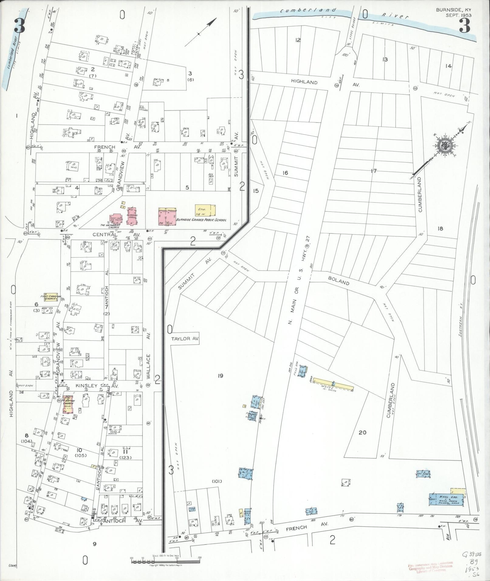 Sanborn Fire Insurance Map from Burnside, Pulaski County, Kentucky (1953), Sheet #0003 - Complete Map Set gallery image, historic Sanborn map, vintage wall art, Kentucky Kentucky