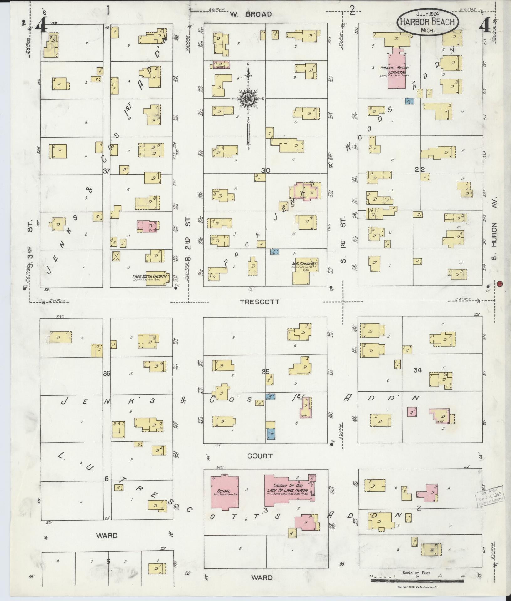 Sanborn Fire Insurance Map from Harbor Beach, Huron County, Michigan (1924), Sheet #0004 - Complete Map Set gallery image, historic Sanborn map, vintage wall art, Michigan Michigan
