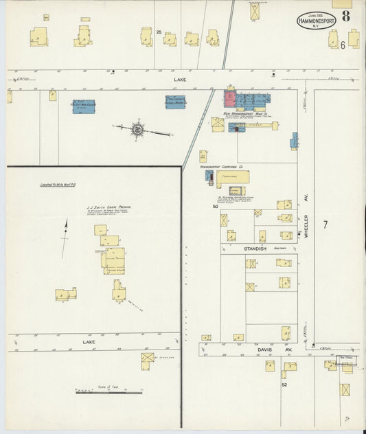 Sanborn Fire Insurance Map from Hammondsport, Steuben County, New York (1913), Sheet #0008 - Historic Sanborn Fire Insurance Map Print, vintage old map wall art, antique decor, genealogy gift, New York New York map