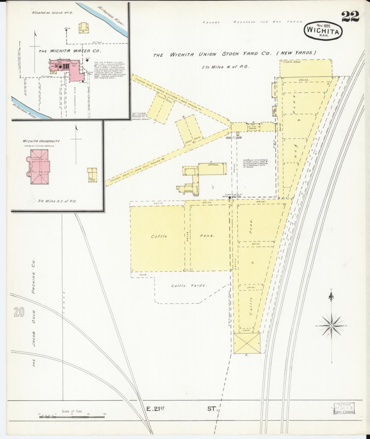 Sanborn Fire Insurance Map from Wichita, Sedgwick County, Kansas (1892), Sheet #0022 - Complete Map Set gallery image, historic Sanborn map, vintage wall art, Kansas Kansas