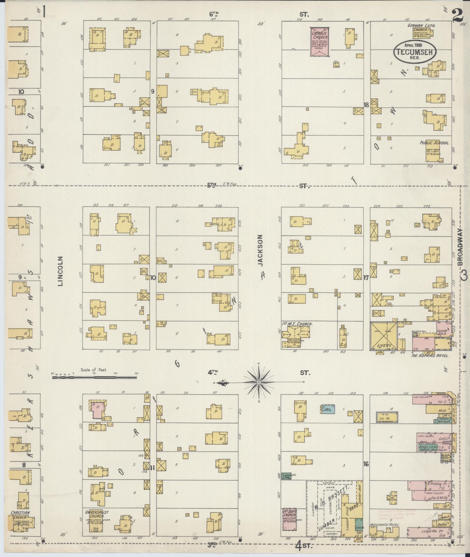 Sanborn Fire Insurance Map from Tecumseh, Johnson County, Nebraska (1900), Sheet #0002 - Complete Map Set gallery image, historic Sanborn map, vintage wall art, Nebraska Nebraska