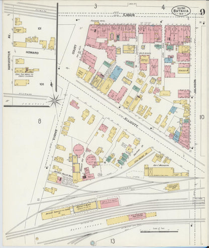 Sanborn Fire Insurance Map from Batavia, Genesee County, New York (1901), Sheet #0009 - Historic Sanborn Fire Insurance Map Print, vintage old map wall art, antique decor, genealogy gift, New York New York map