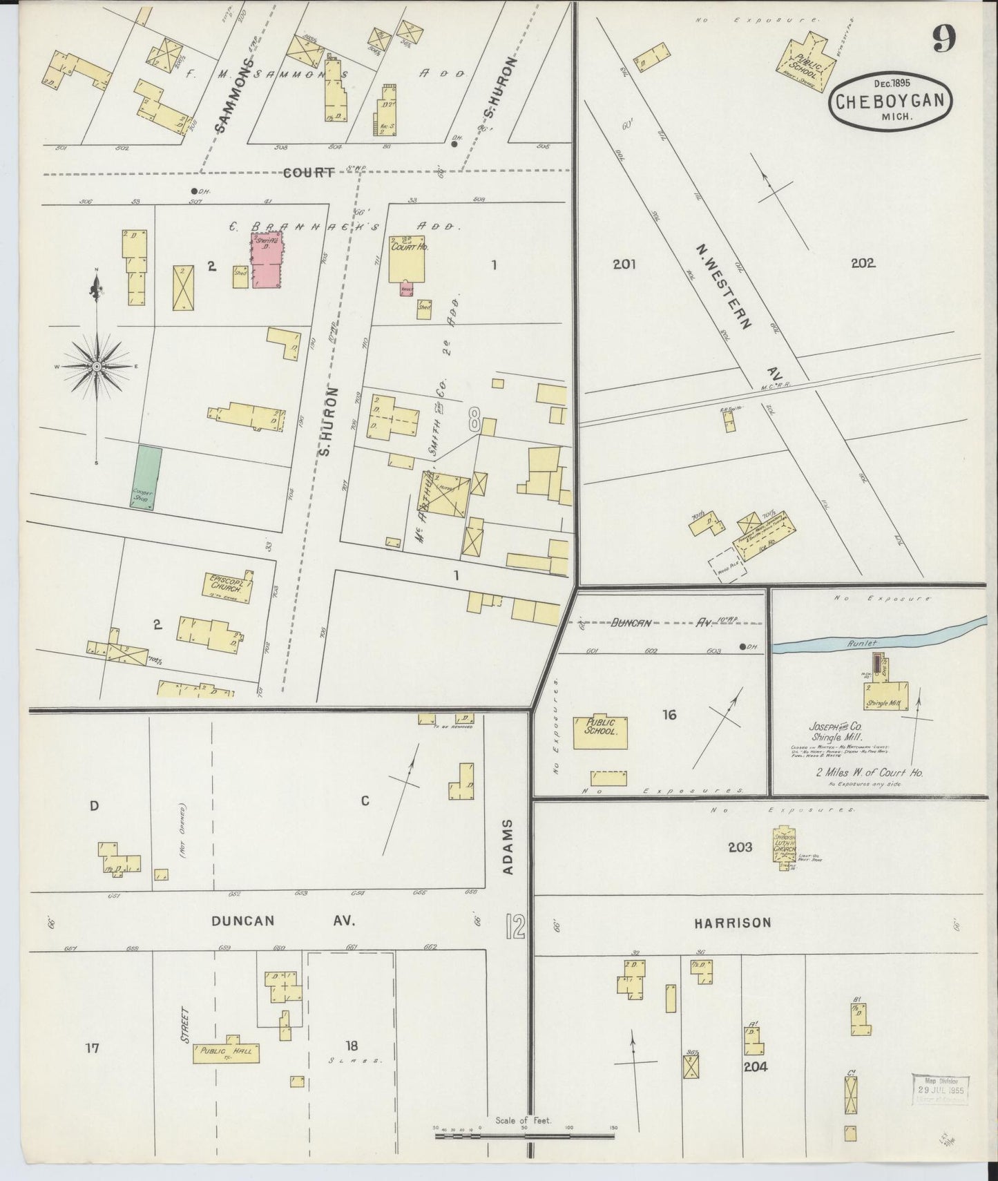 Sanborn Fire Insurance Map from Cheboygan, Cheboygan County, Michigan (1895), Sheet #0009 - Complete Map Set gallery image, historic Sanborn map, vintage wall art, Michigan Michigan