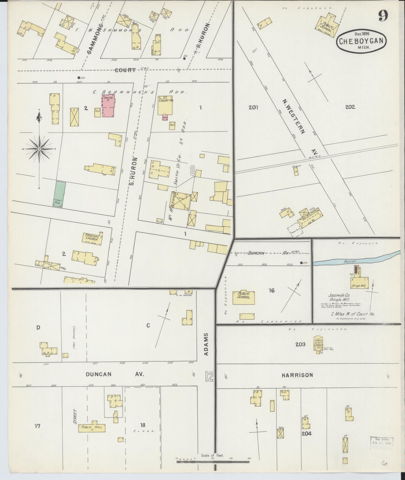 Sanborn Fire Insurance Map from Cheboygan, Cheboygan County, Michigan (1895), Sheet #0009 - Complete Map Set gallery image, historic Sanborn map, vintage wall art, Michigan Michigan