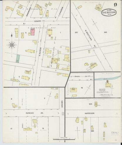 Sanborn Fire Insurance Map from Cheboygan, Cheboygan County, Michigan (1895), Sheet #0009 - Complete Map Set gallery image, historic Sanborn map, vintage wall art, Michigan Michigan