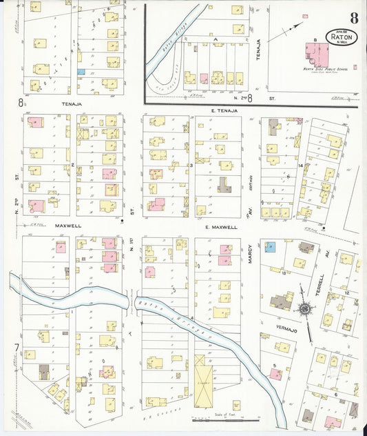Sanborn Fire Insurance Map from Raton, Colfax County, New Mexico (1911), Sheet #0008 - Historic Sanborn Fire Insurance Map Print, vintage old map wall art, antique decor, genealogy gift, New Mexico New Mexico map
