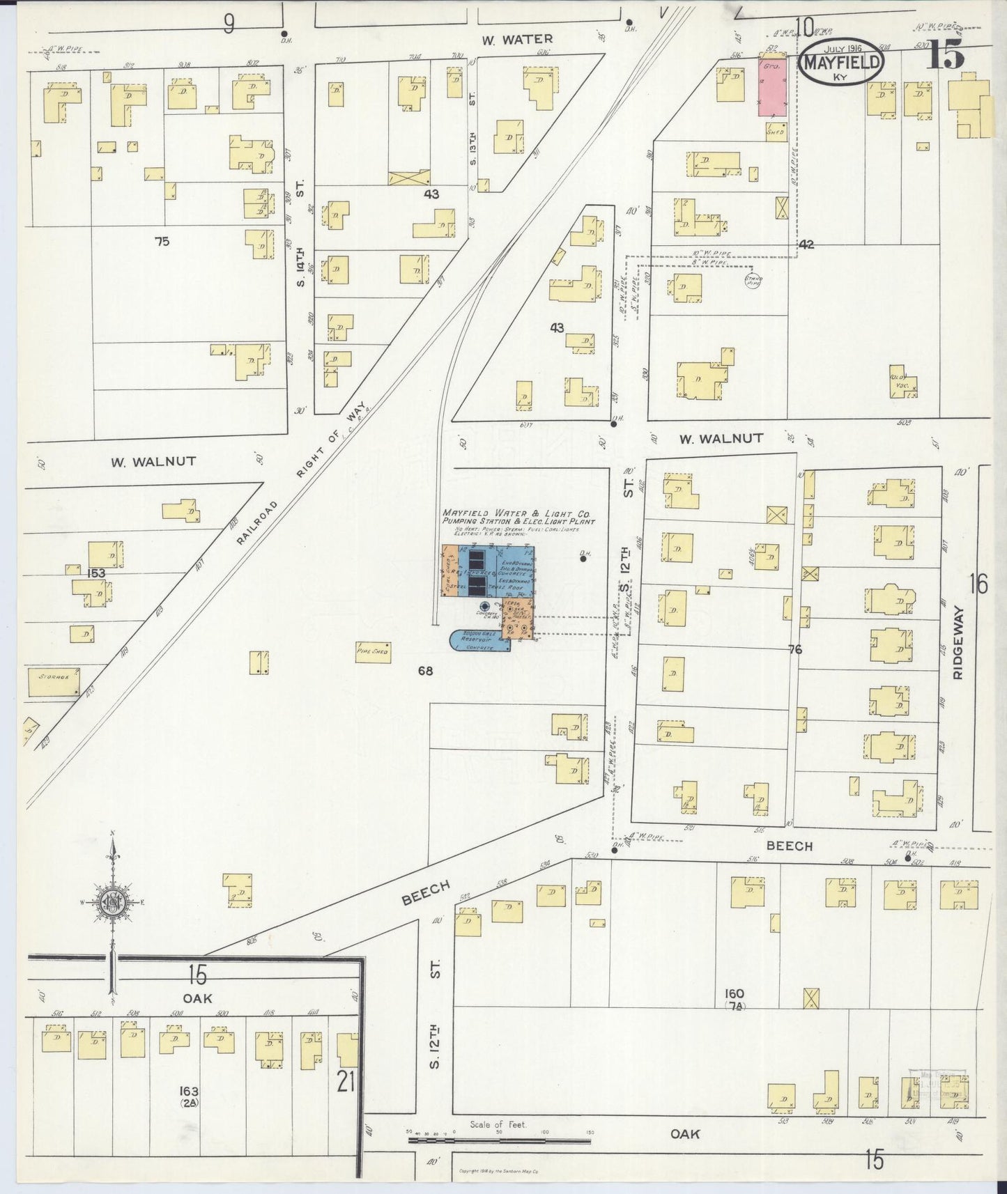 Sanborn Fire Insurance Map from Mayfield, Graves County, Kentucky (1916), Sheet #0015 - Historic Sanborn Fire Insurance Map Print, vintage old map wall art, antique decor, genealogy gift, Kentucky Kentucky map