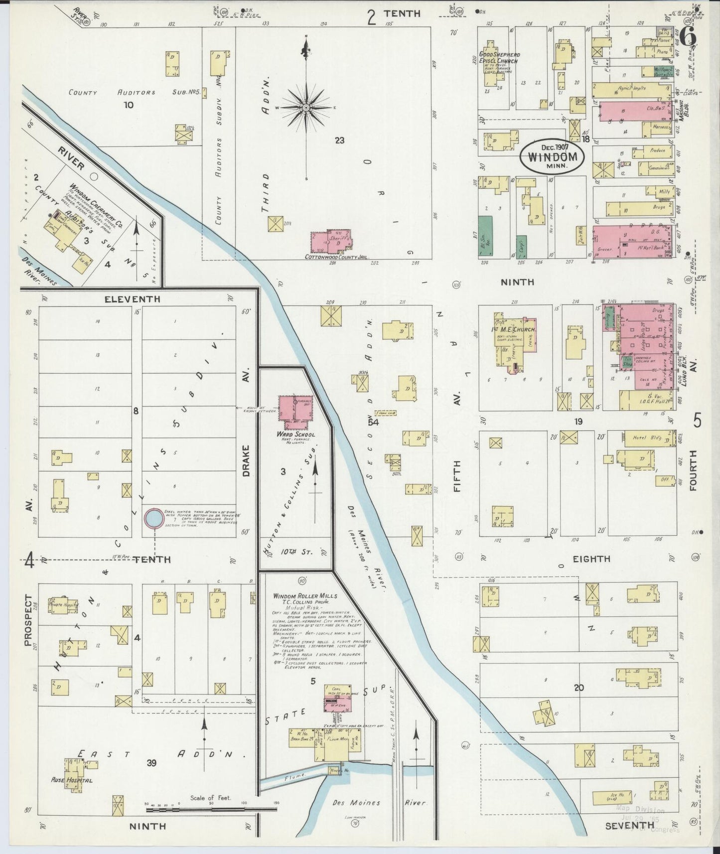 Sanborn Fire Insurance Map from Windom, Cottonwood County, Minnesota (1907), Sheet #0006 - Complete Map Set gallery image, historic Sanborn map, vintage wall art, Minnesota Minnesota