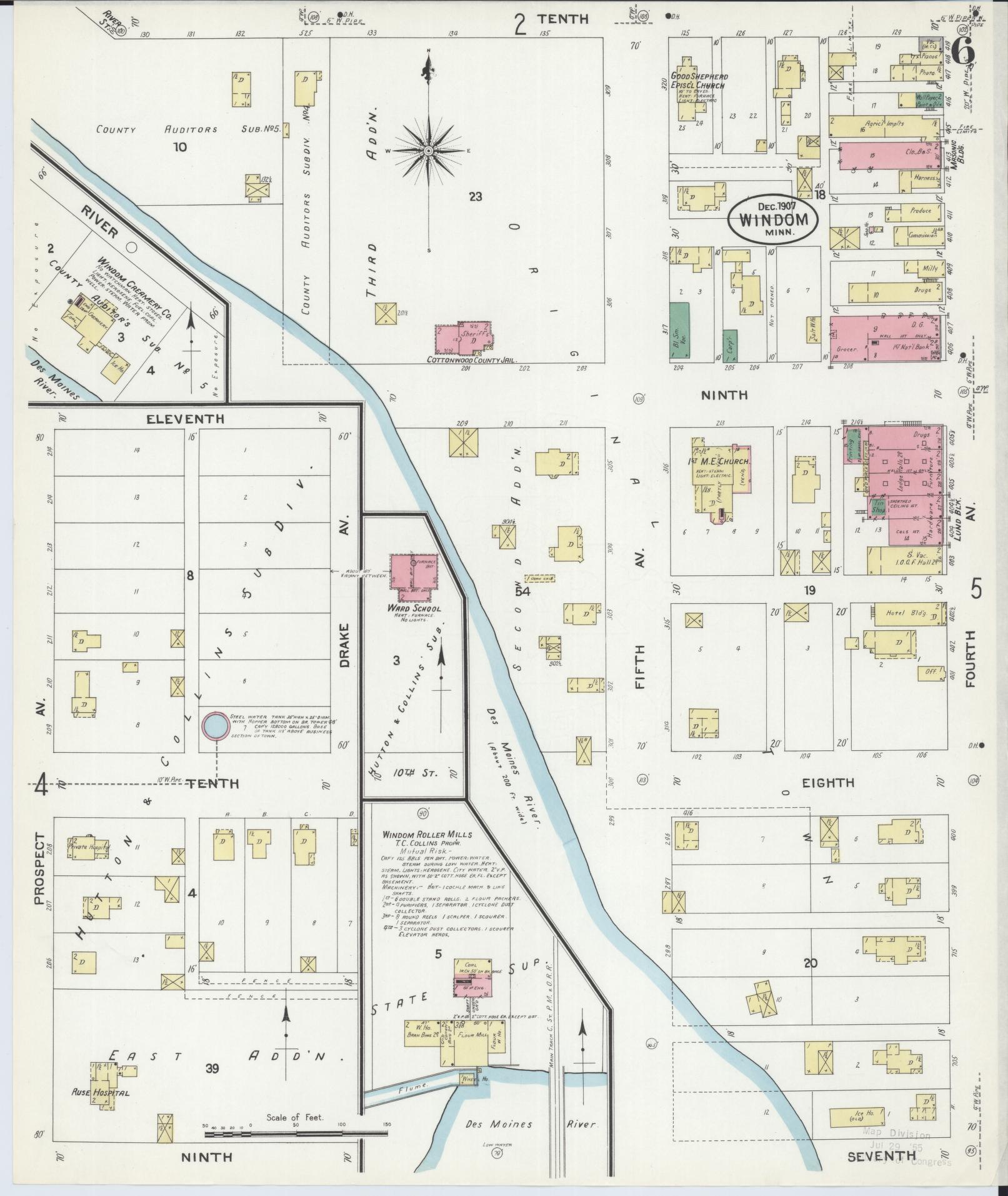 Sanborn Fire Insurance Map from Windom, Cottonwood County, Minnesota (1907), Sheet #0006 - Complete Map Set gallery image, historic Sanborn map, vintage wall art, Minnesota Minnesota