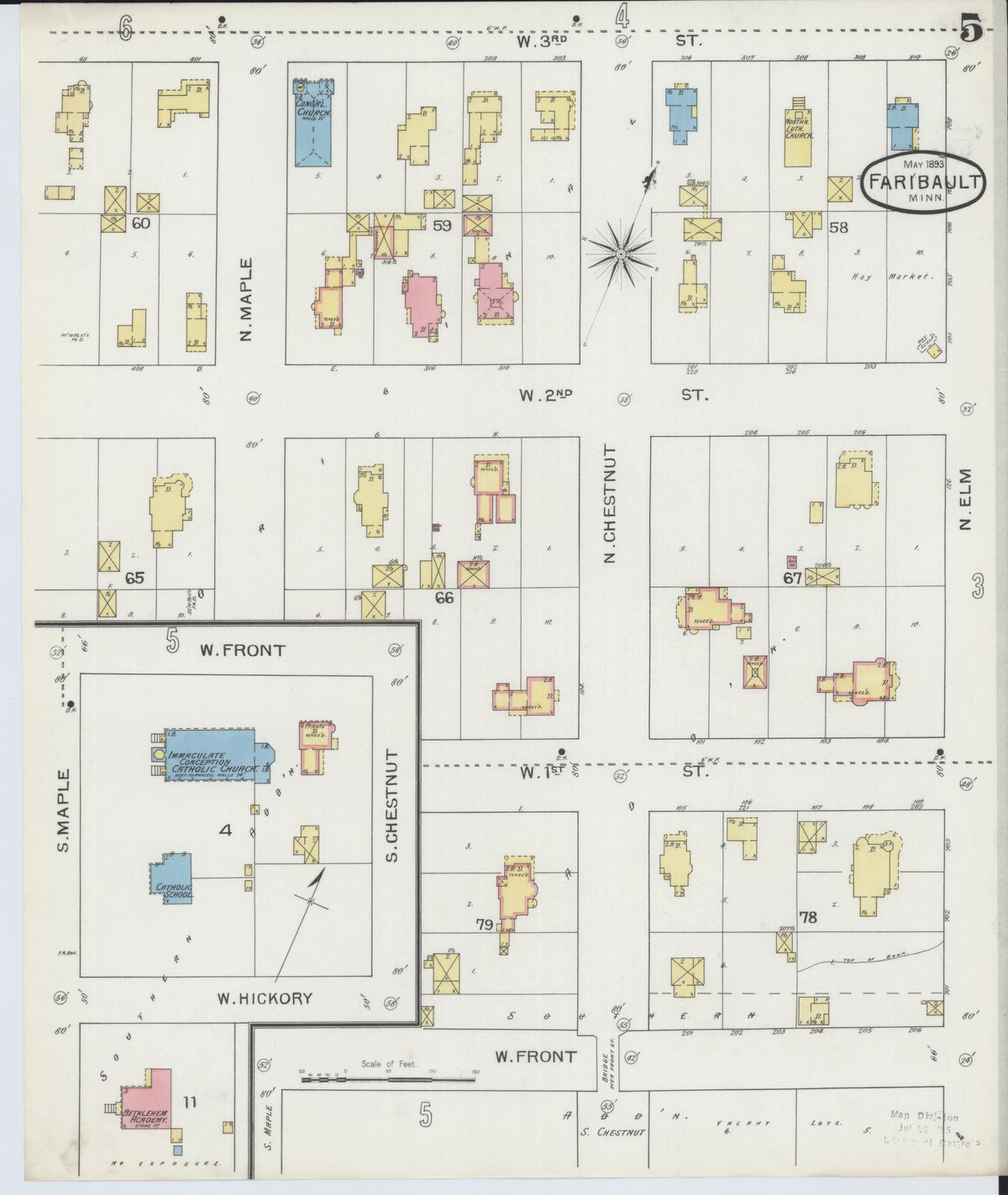 Sanborn Fire Insurance Map from Faribault, Rice County, Minnesota (1893), Sheet #0005 - Historic Sanborn Fire Insurance Map Print, vintage old map wall art, antique decor, genealogy gift, Minnesota Minnesota map