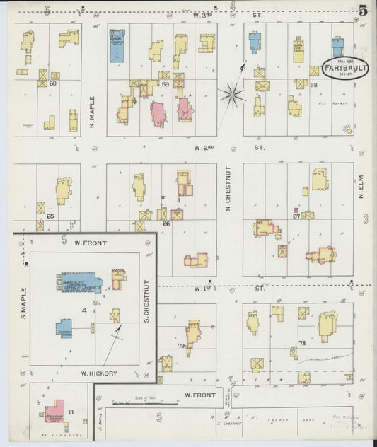 Sanborn Fire Insurance Map from Faribault, Rice County, Minnesota (1893), Sheet #0005 - Historic Sanborn Fire Insurance Map Print, vintage old map wall art, antique decor, genealogy gift, Minnesota Minnesota map