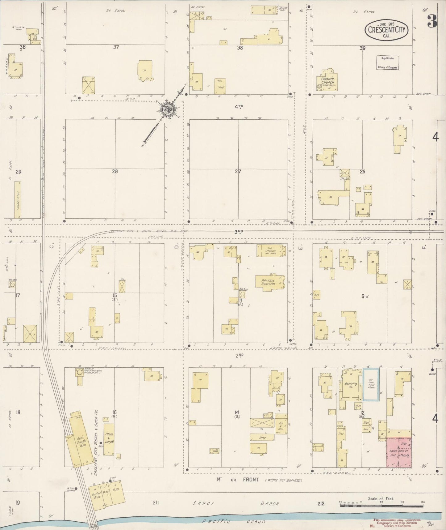 Sanborn Fire Insurance Map from Crescent City, Del Norte County, California (1915), Sheet #0003 - Complete Map Set gallery image, historic Sanborn map, vintage wall art, California California