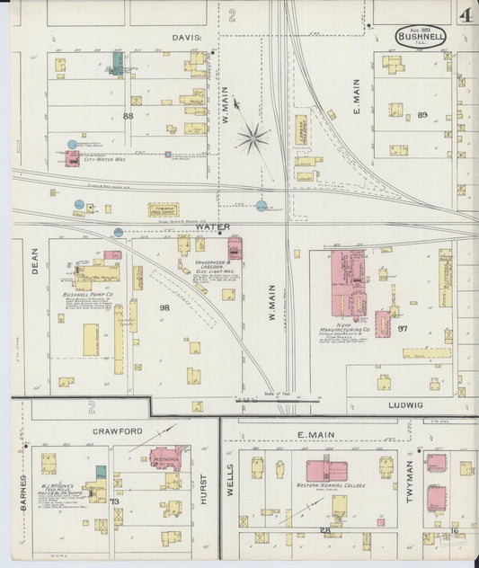Sanborn Fire Insurance Map from Bushnell, Mcdonough County, Illinois (1893), Sheet #0004 - Historic Sanborn Fire Insurance Map Print, vintage old map wall art, antique decor, genealogy gift, Illinois Illinois map