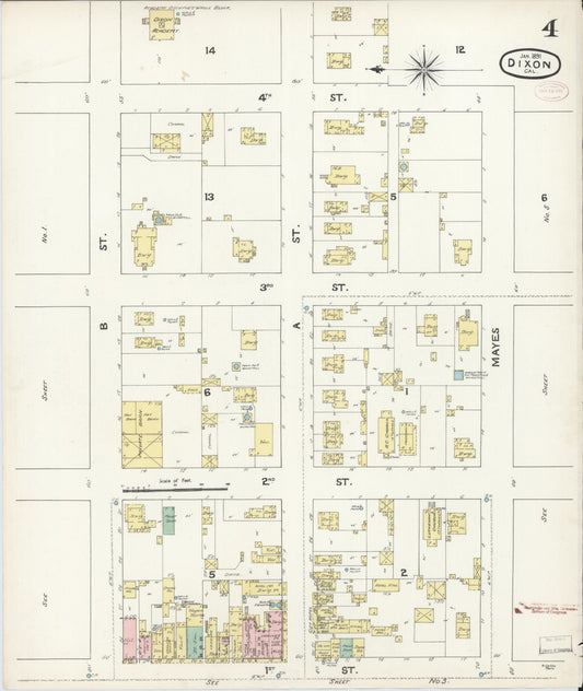 Sanborn Fire Insurance Map from Dixon, Solano County, California (1891), Sheet #0004 - Historic Sanborn Fire Insurance Map Print, vintage old map wall art, antique decor, genealogy gift, California California map