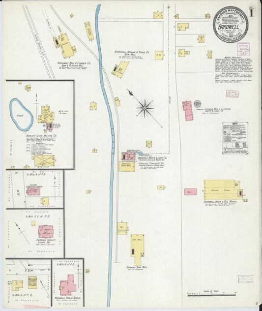 Sanborn Fire Insurance Map from Bardwell, Carlisle County, Kentucky (1907), Sheet #0001 - Historic Sanborn Fire Insurance Map Print, vintage old map wall art, antique decor, genealogy gift, Kentucky Kentucky map