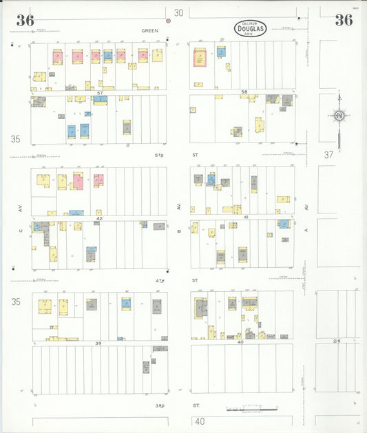 Sanborn Fire Insurance Map from Douglas, Cochise County, Arizona (1929), Sheet #0036 - Historic Sanborn Fire Insurance Map Print, vintage old map wall art, antique decor, genealogy gift, Arizona Arizona map
