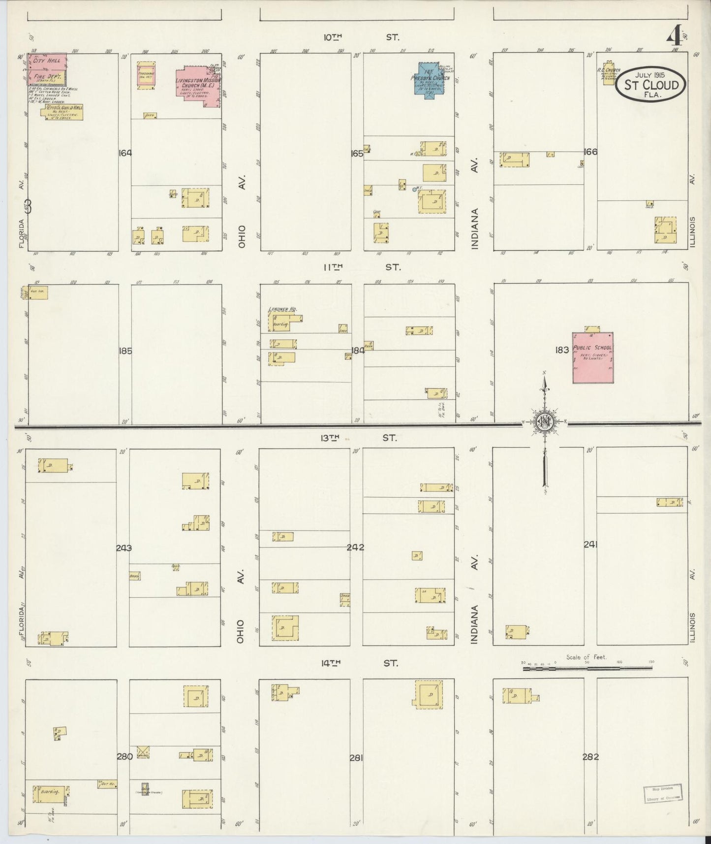 Sanborn Fire Insurance Map from Saint Cloud, Osceola County, Florida (1915), Sheet #0004 - Complete Map Set gallery image, historic Sanborn map, vintage wall art, Florida Florida