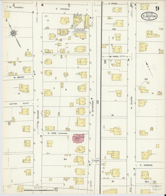 Sanborn Fire Insurance Map from Elberton, Elbert County, Georgia (1913), Sheet #0009 - Historic Sanborn Fire Insurance Map Print, vintage old map wall art, antique decor, genealogy gift, Georgia Georgia map