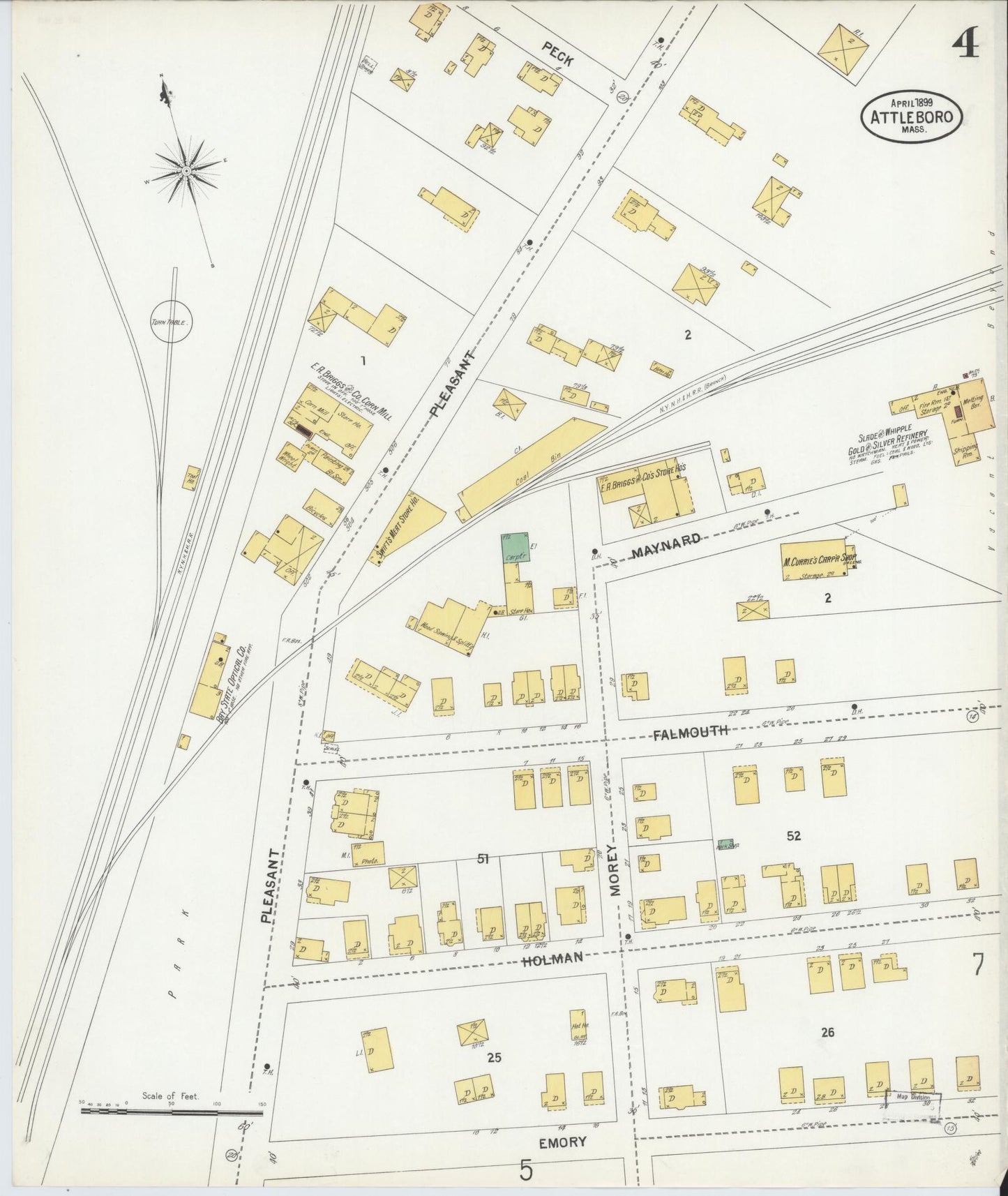 Sanborn Fire Insurance Map from Attleboro, Bristol County, Massachusetts (1899), Sheet #0004 - Complete Map Set gallery image, historic Sanborn map, vintage wall art, Massachusetts Massachusetts