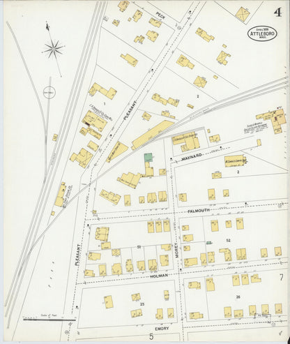 Sanborn Fire Insurance Map from Attleboro, Bristol County, Massachusetts (1899), Sheet #0004 - Complete Map Set gallery image, historic Sanborn map, vintage wall art, Massachusetts Massachusetts