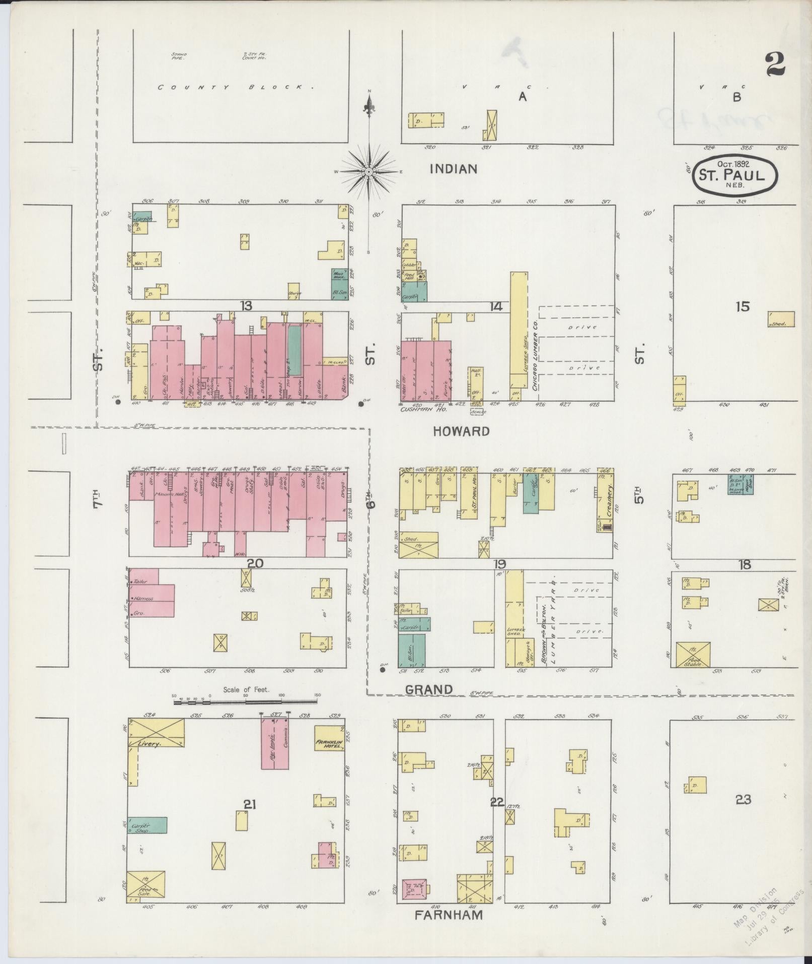 Sanborn Fire Insurance Map from Saint Paul, Howard County, Nebraska (1892), Sheet #0002 - Historic Sanborn Fire Insurance Map Print, vintage old map wall art, antique decor, genealogy gift, Nebraska Nebraska map