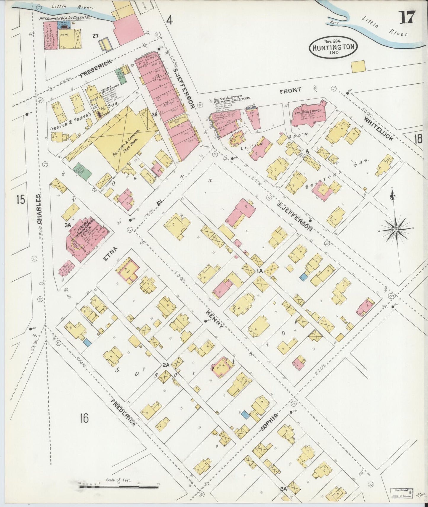 Sanborn Fire Insurance Map from Huntington, Huntington County, Indiana (1904), Sheet #0017 - Complete Map Set gallery image, historic Sanborn map, vintage wall art, Indiana Indiana