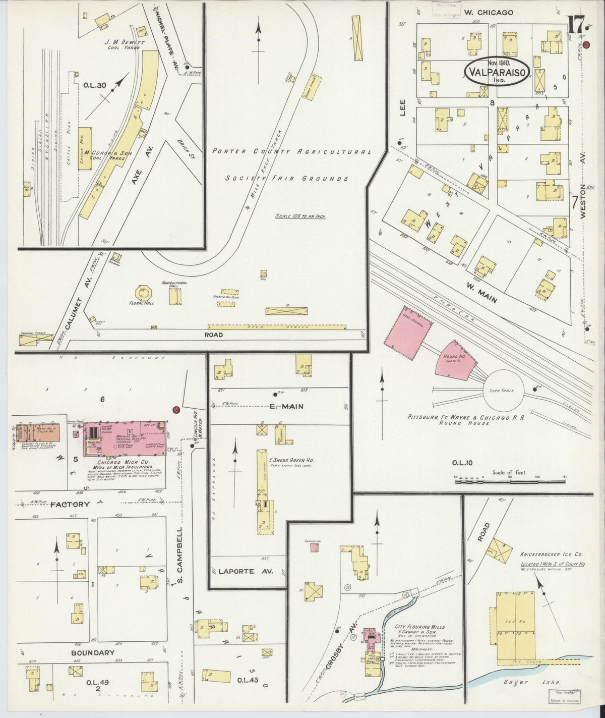 Sanborn Fire Insurance Map from Valparaiso, Porter County, Indiana (1910), Sheet #0017 - Historic Sanborn Fire Insurance Map Print, vintage old map wall art, antique decor, genealogy gift, Indiana Indiana map