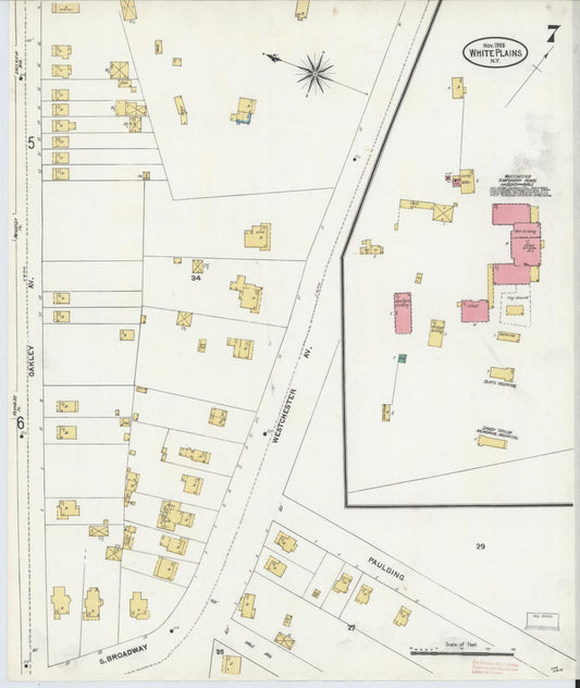 Sanborn Fire Insurance Map from White Plains, Westchester County, New York (1905), Sheet #0007 - Historic Sanborn Fire Insurance Map Print, vintage old map wall art, antique decor, genealogy gift, New York New York map