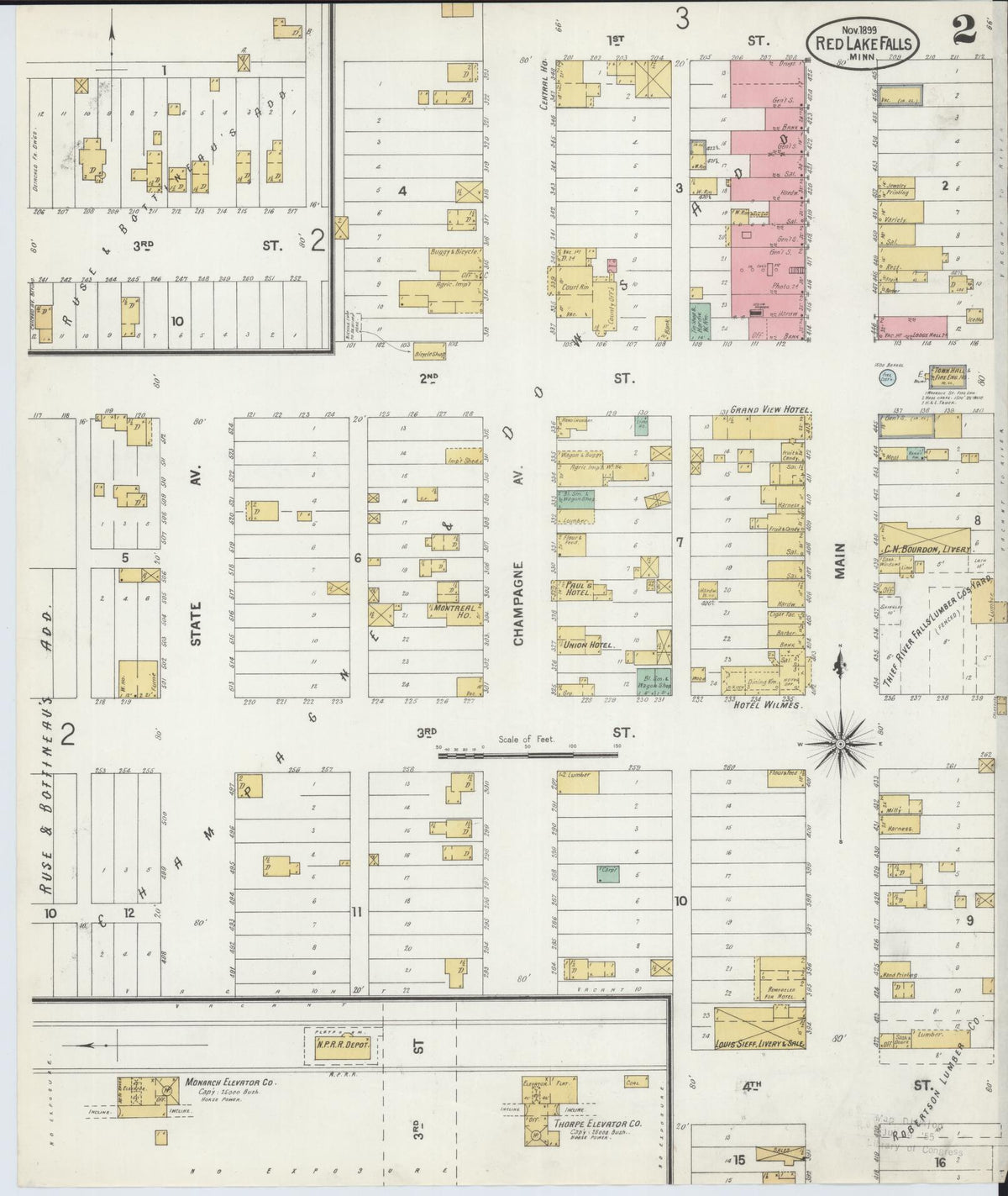 Sanborn Fire Insurance Map from Red Lake Falls, Red Lake County, Minnesota (1899), Sheet #0002 - Complete Map Set gallery image, historic Sanborn map, vintage wall art, Minnesota Minnesota