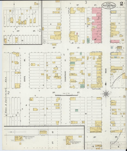 Sanborn Fire Insurance Map from Red Lake Falls, Red Lake County, Minnesota (1899), Sheet #0002 - Complete Map Set gallery image, historic Sanborn map, vintage wall art, Minnesota Minnesota