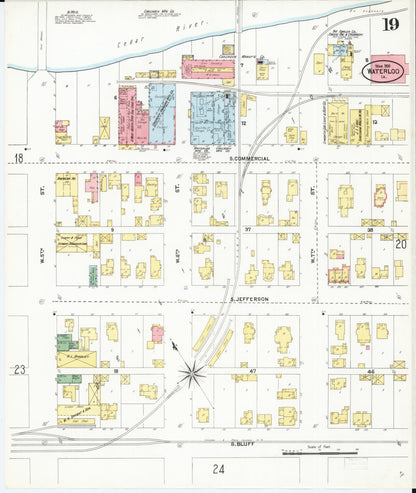 Sanborn Fire Insurance Map from Waterloo, Black Hawk County, Iowa (1906), Sheet #0019 - Historic Sanborn Fire Insurance Map Print, vintage old map wall art