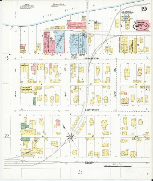 Sanborn Fire Insurance Map from Waterloo, Black Hawk County, Iowa (1906), Sheet #0019 - Historic Sanborn Fire Insurance Map Print, vintage old map wall art