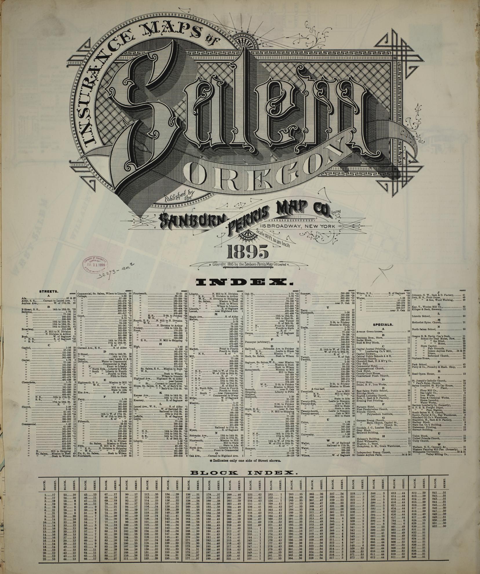 Sanborn Fire Insurance Map from Salem, Marion County, Oregon. (1895) – Historic Sanborn Fire Insurance Map Print