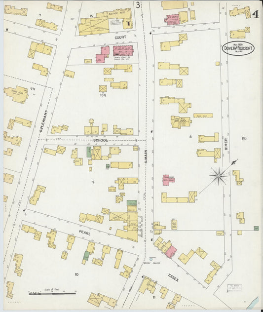 Sanborn Fire Insurance Map from Dover, Piscataguis County, Maine (1900), Sheet #0004 - Historic Sanborn Fire Insurance Map Print, vintage old map wall art, antique decor, genealogy gift, Maine Maine map