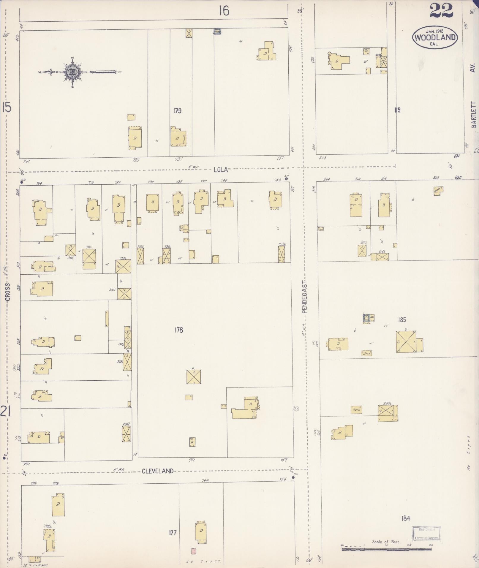 Sanborn Fire Insurance Map from Woodland, Yolo County, California (1912), Sheet #0022 - Complete Map Set gallery image, historic Sanborn map, vintage wall art, California California